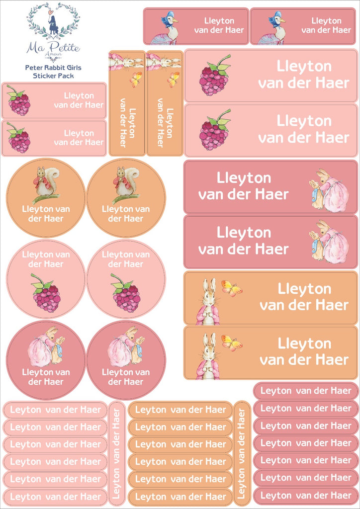 School labels : Pink Peter Rabbit Theme