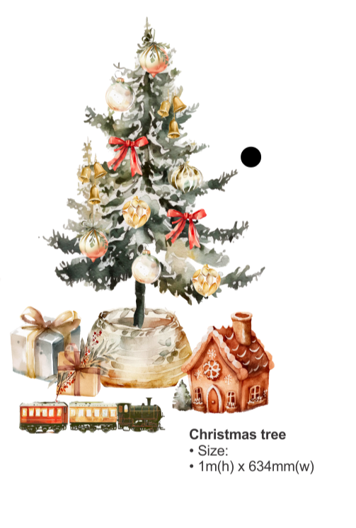 Christmas Tree Wall Sticker (Toy Train & Ginger bread house)