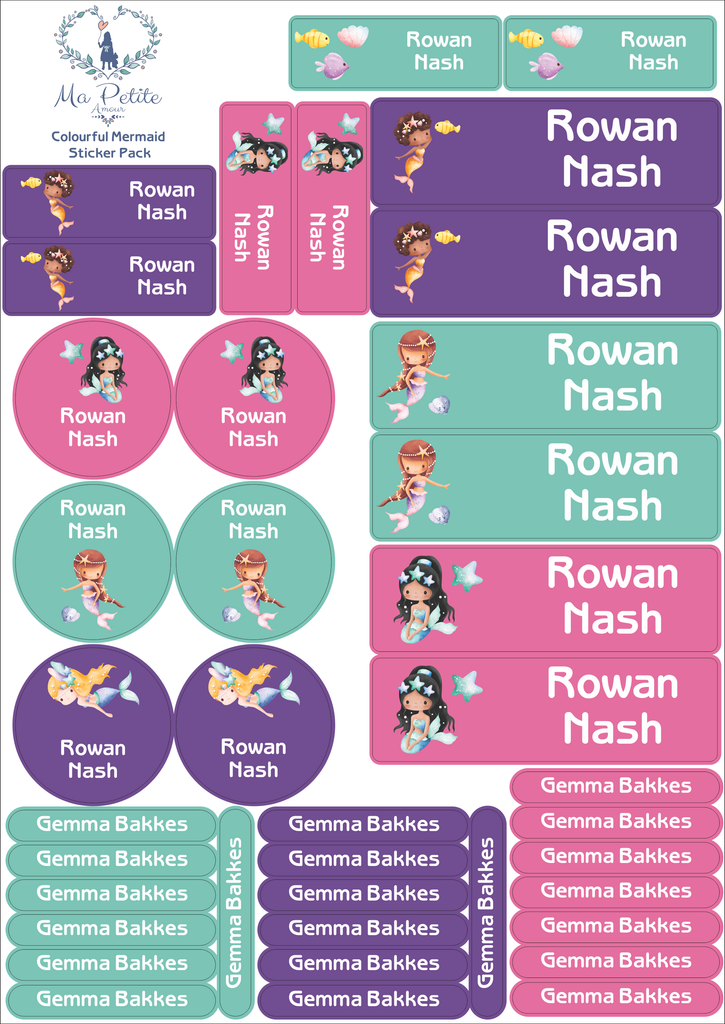 School labels : Colourful Mermaid Theme