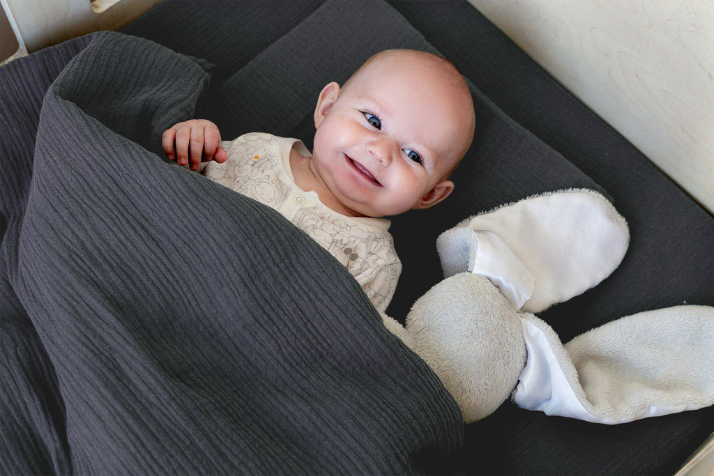 Blue Grey Muslin Cot Duvet Set