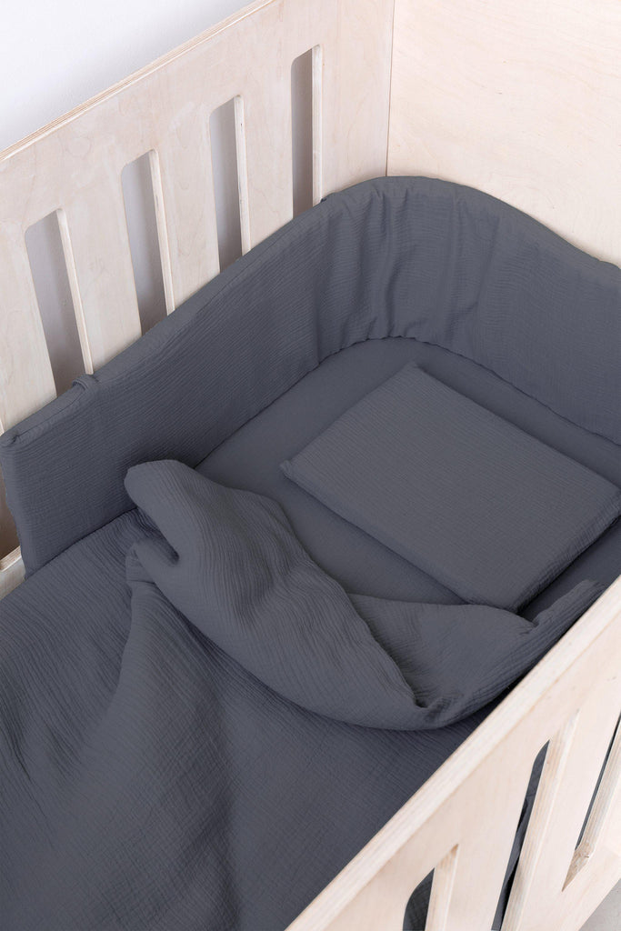 Blue Grey Muslin Cot Duvet Set